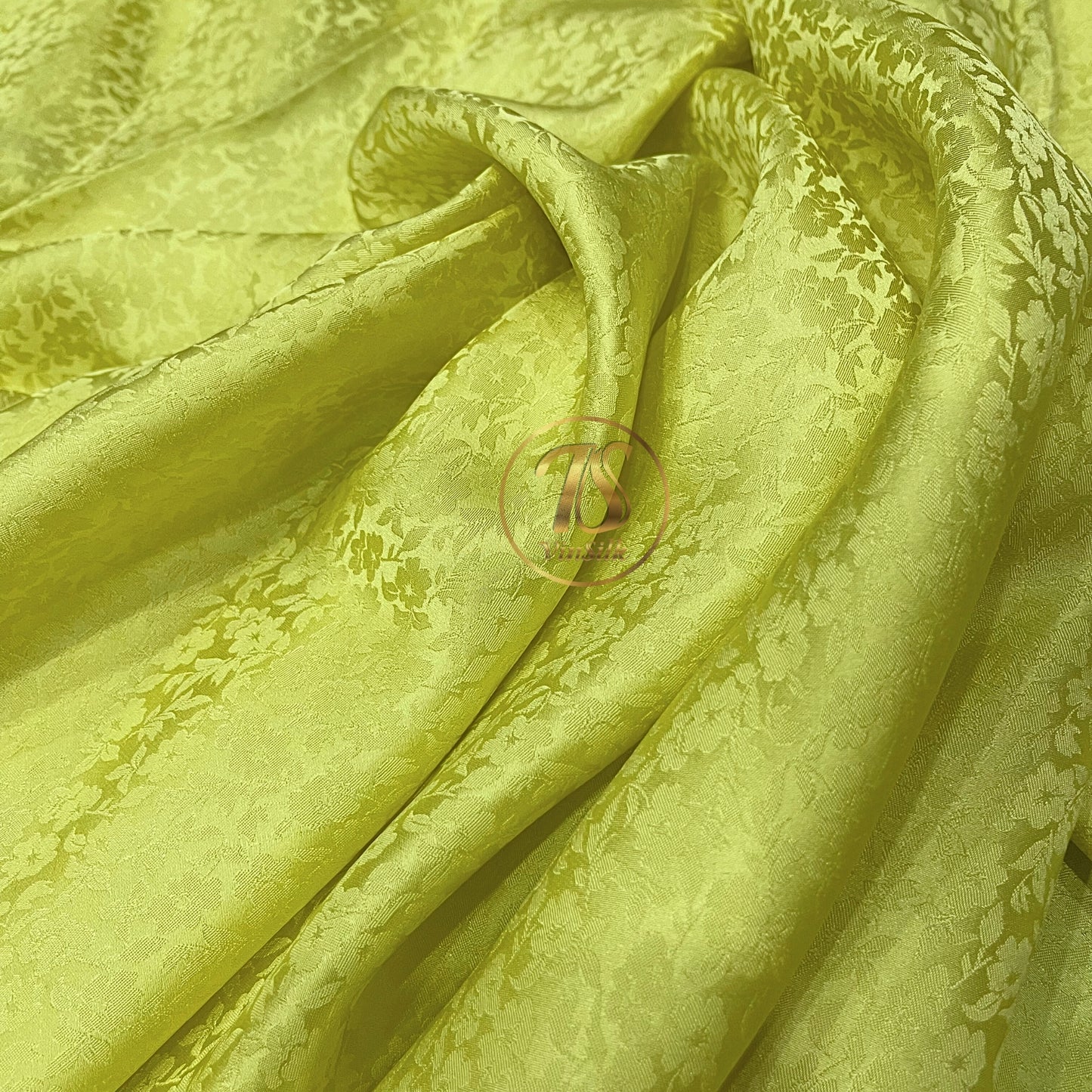 Yellow Floral Silk Fabric - Flower pattern