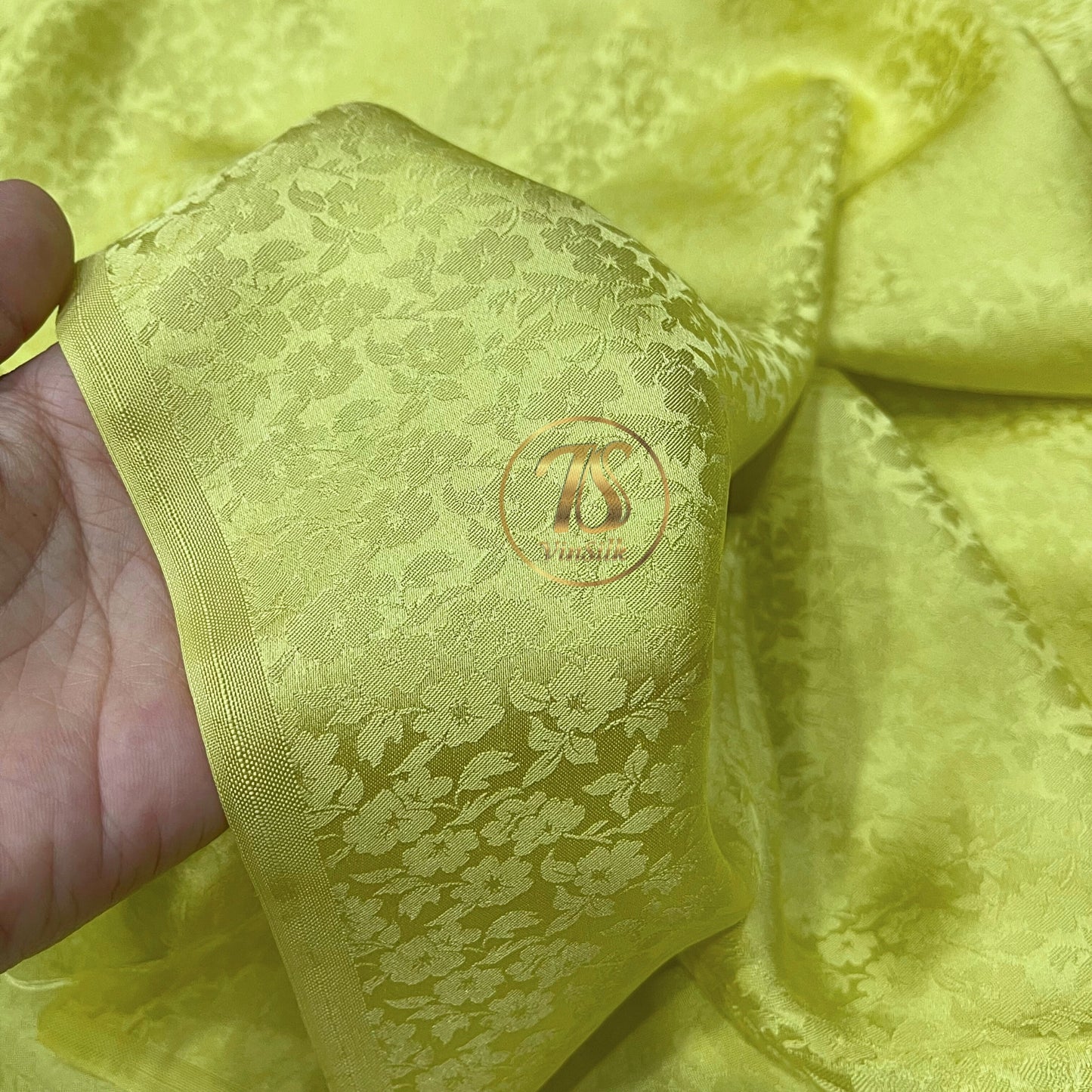 Yellow Floral Silk Fabric - Flower pattern