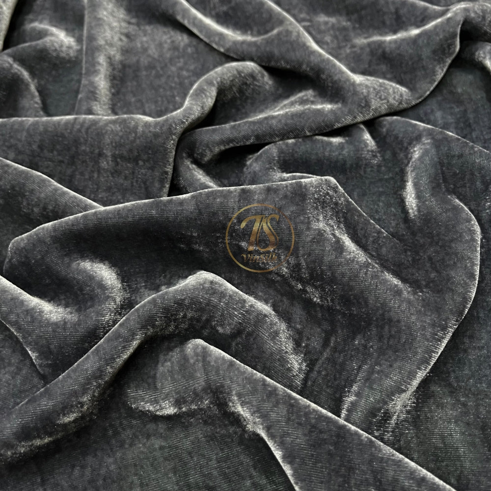 100% MULBERRY SILK VELVET fabric by the yard - Luxury Silk Velvet for Dress, Skirt, High End Garment - Silk apparel fabric - Gray silk velvet