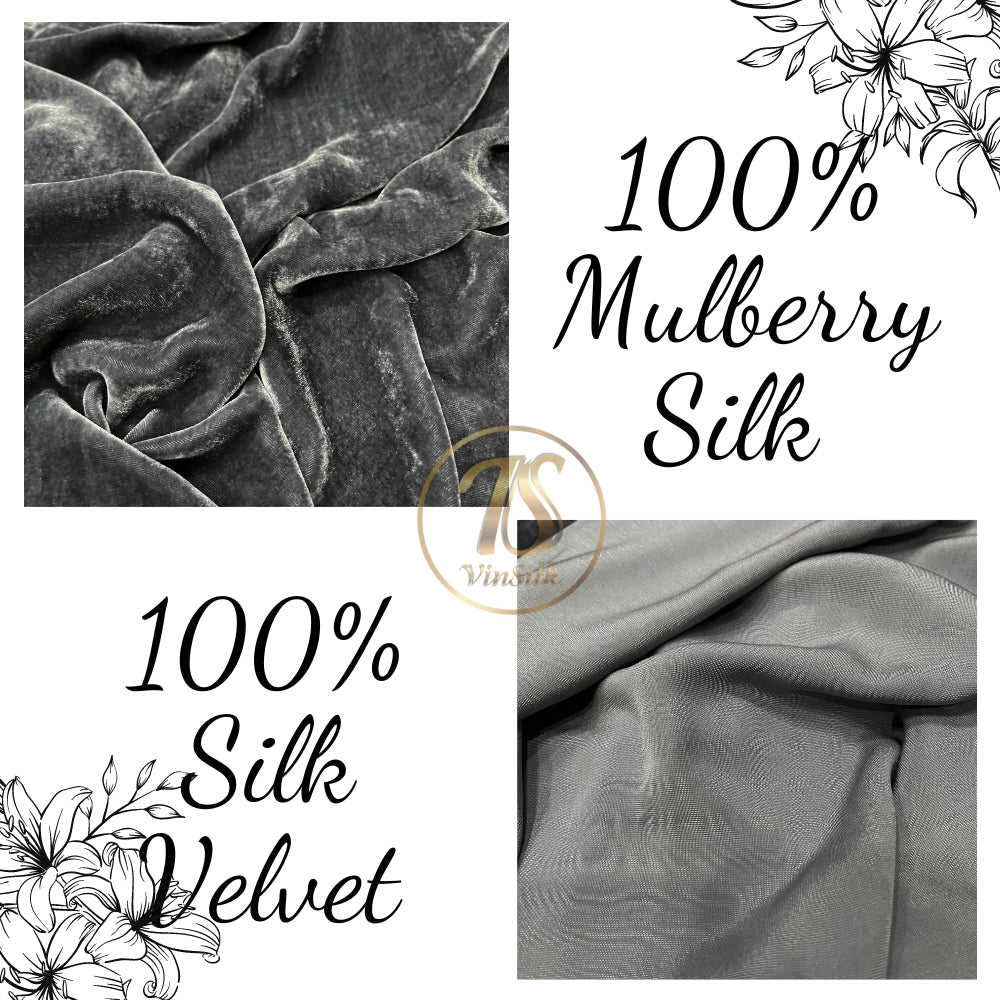 100% MULBERRY SILK VELVET fabric by the yard - Luxury Silk Velvet for Dress, Skirt, High End Garment - Silk apparel fabric - Gray silk velvet