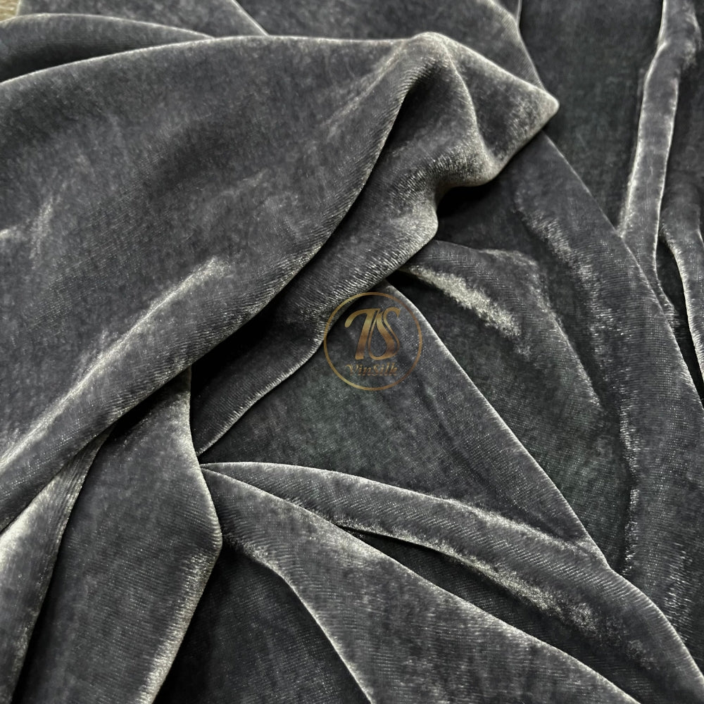 100% MULBERRY SILK VELVET fabric by the yard - Luxury Silk Velvet for Dress, Skirt, High End Garment - Silk apparel fabric - Gray silk velvet