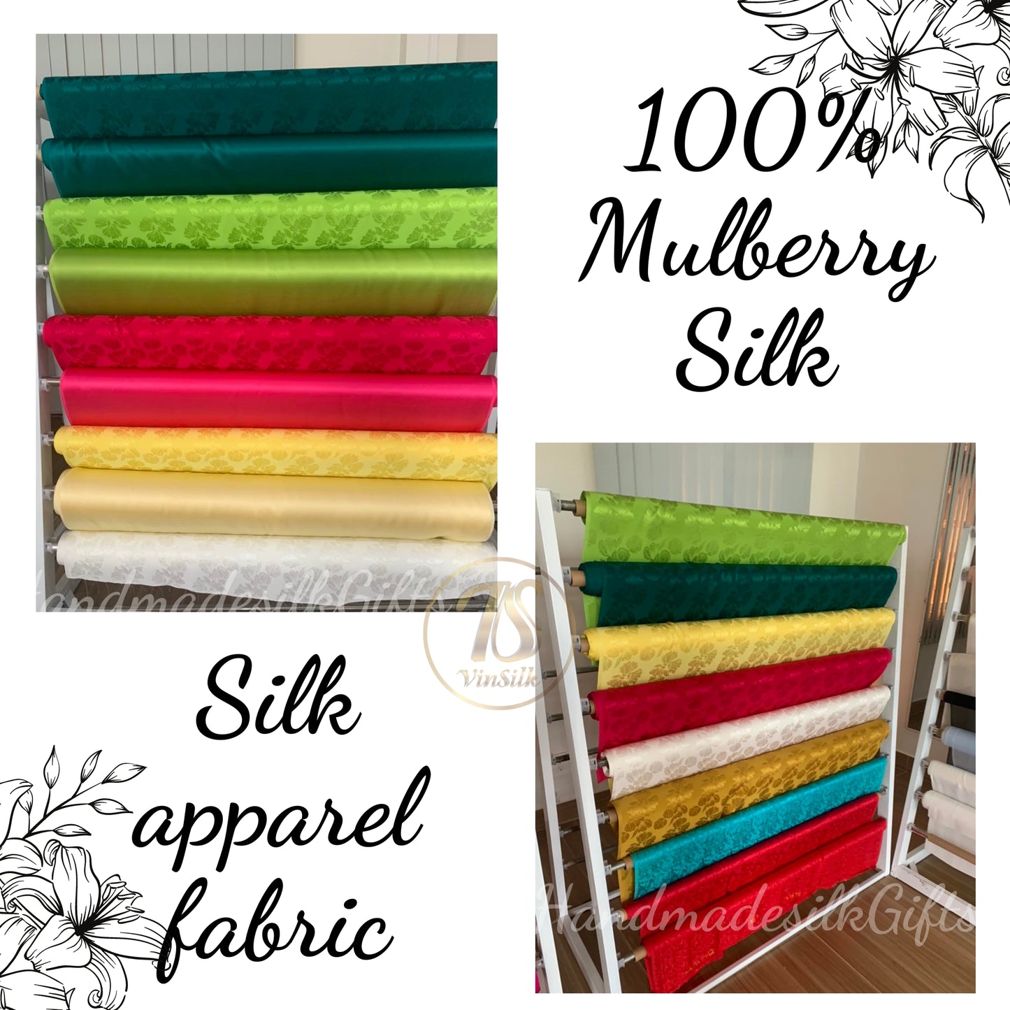 100% PURE MULBERRY SILK fabric by the yard – Floral silk fabric - Handmade fabric – Dress making – Sewing clothes - Gift for women