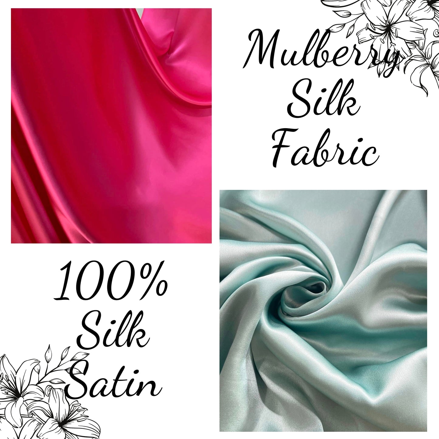 100% PURE MULBERRY SILK fabric by the yard – Satin silk fabric – 19mm - Organic fiber - Wedding dress - Gift for women - Personalized gift