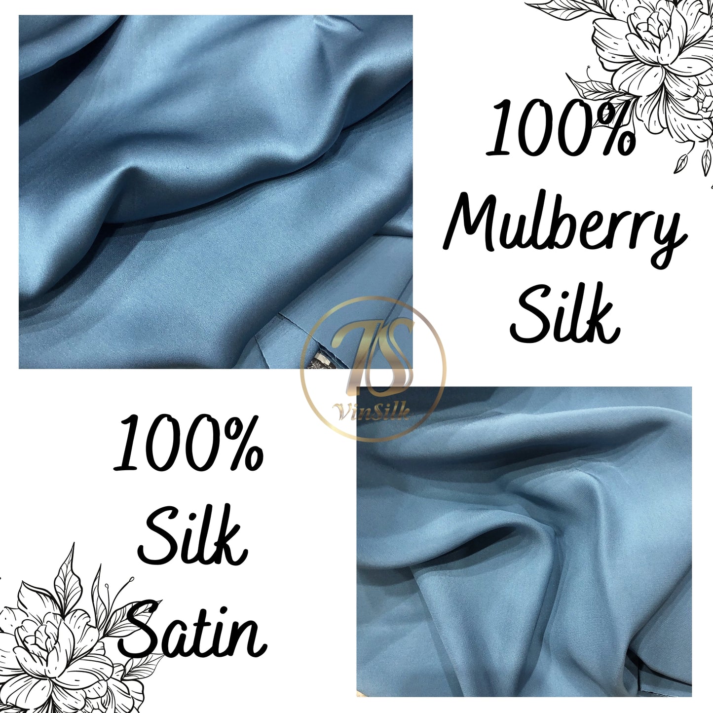 100% PURE MULBERRY SILK fabric by the yard – Satin silk fabric – 19mm - Organic fiber - Wedding dress - Gift for women - Blue silk satin - Silk for sewing