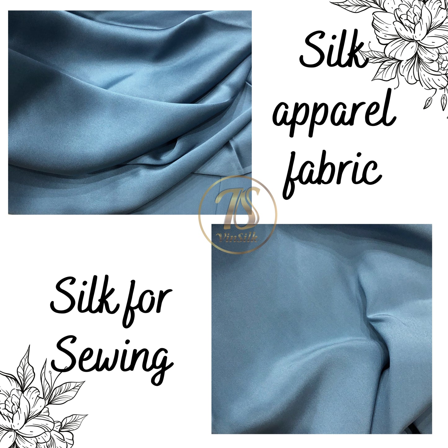 100% PURE MULBERRY SILK fabric by the yard – Satin silk fabric – 19mm - Organic fiber - Wedding dress - Gift for women - Blue silk satin - Silk for sewing