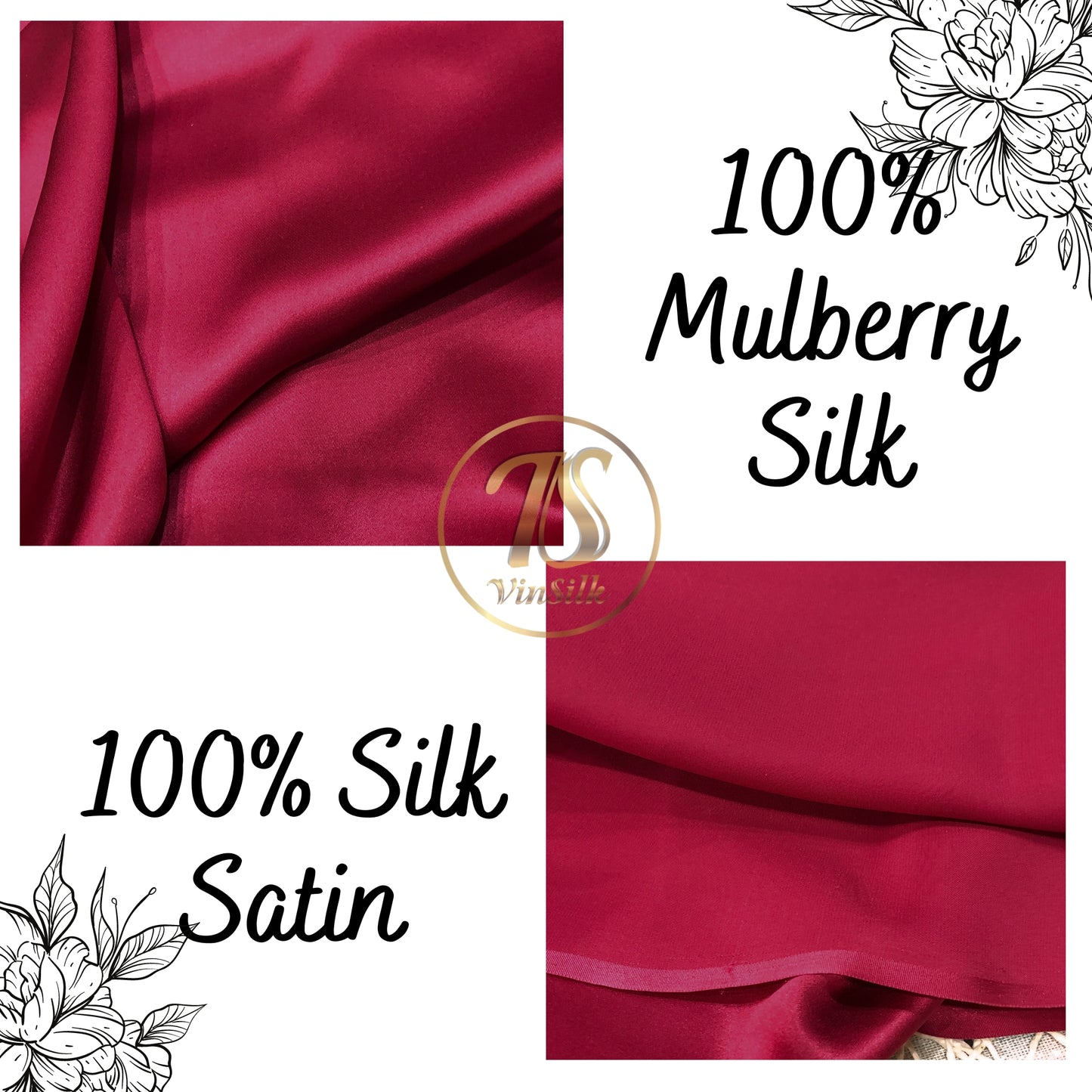 100% PURE MULBERRY SILK fabric by the yard – Satin silk fabric – 19mm - Organic fiber - Wedding dress - Gift for women - Dark red silk satin