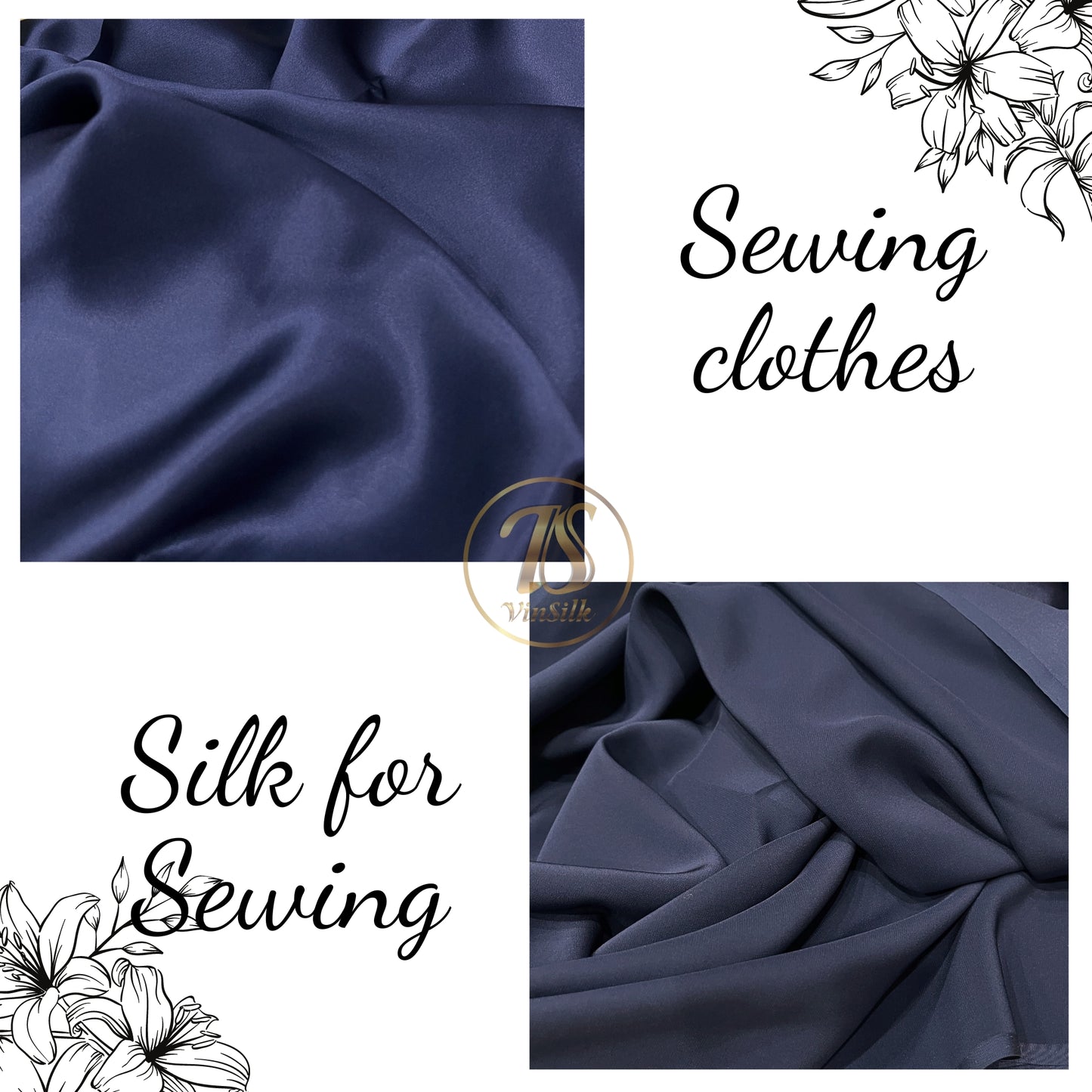 100% PURE MULBERRY SILK fabric by the yard – Satin silk fabric – 19mm - Organic fiber - Wedding dress - Gift for women - Personalized gift - Dark blue satin