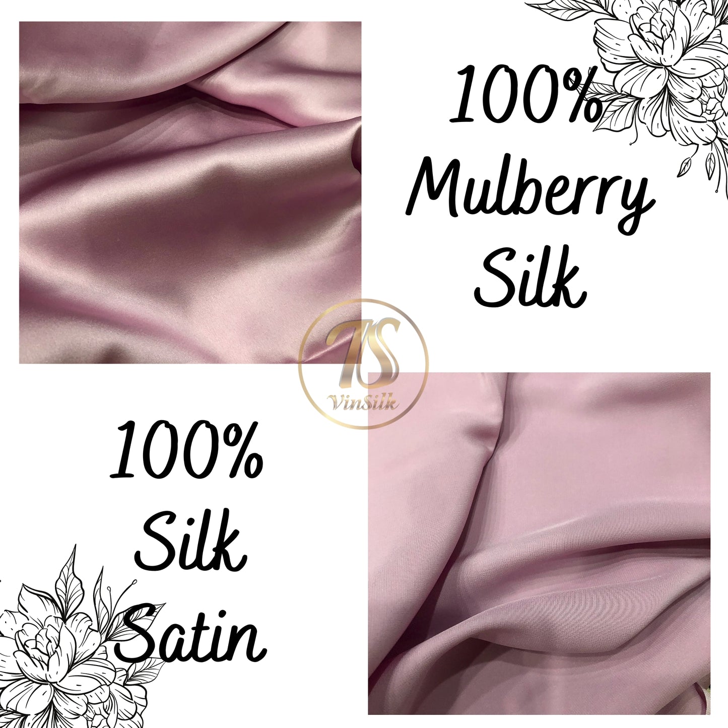 100% PURE MULBERRY SILK fabric by the yard – Satin silk fabric - Pink silk fabric – 19mm - Organic fiber - Wedding dress - Gift for women - Personalized gift