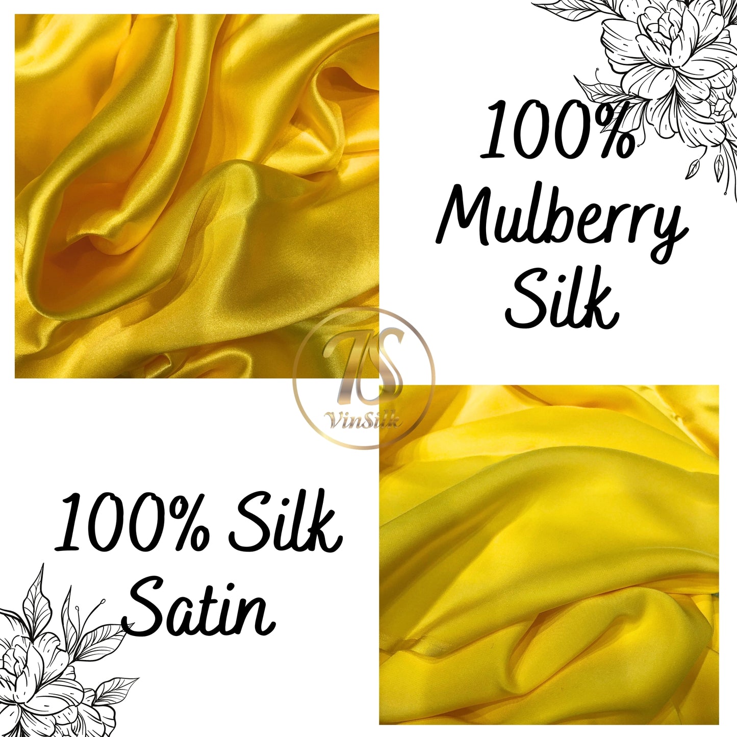 100% PURE MULBERRY SILK fabric by the yard – Satin silk fabric – 19mm - Organic fiber - Wedding dress - Gift for women - Yellow silk satin