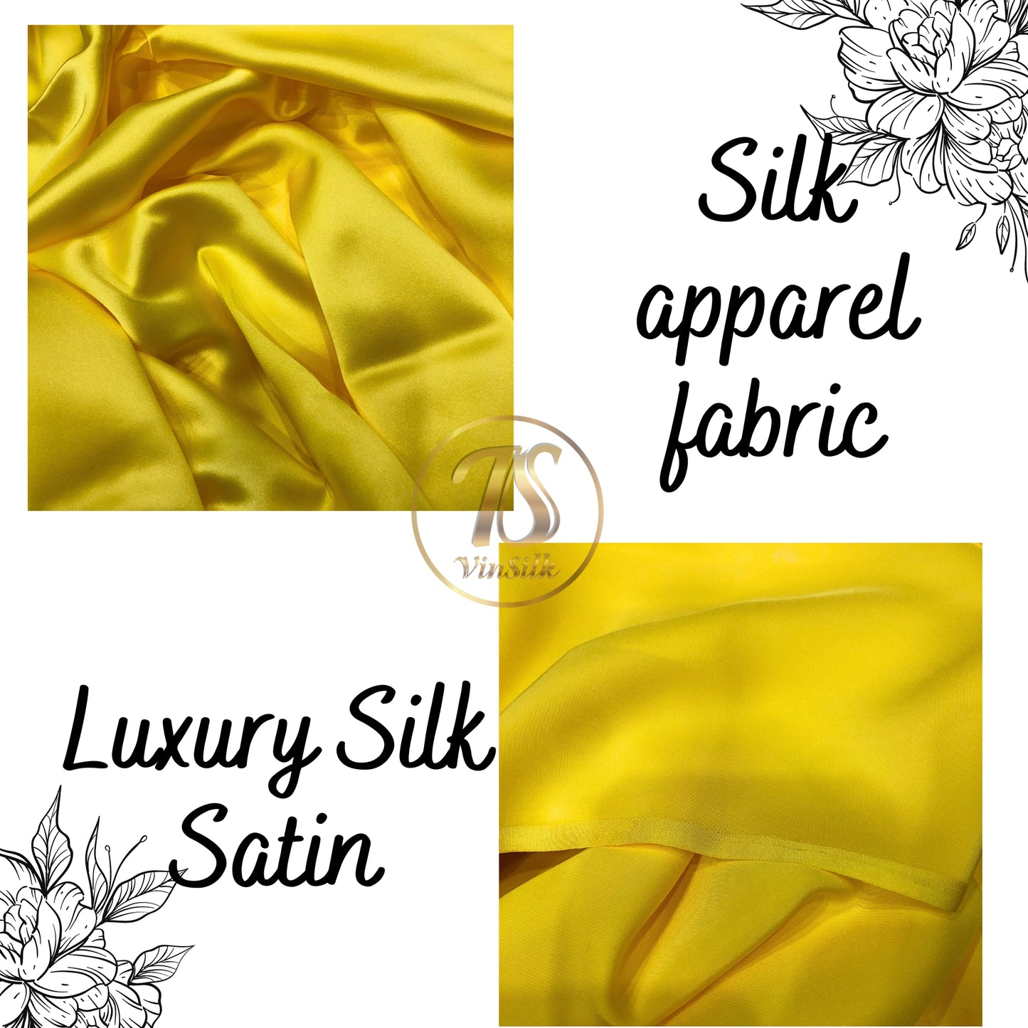 100% PURE MULBERRY SILK fabric by the yard – Satin silk fabric – 19mm - Organic fiber - Wedding dress - Gift for women - Yellow silk satin