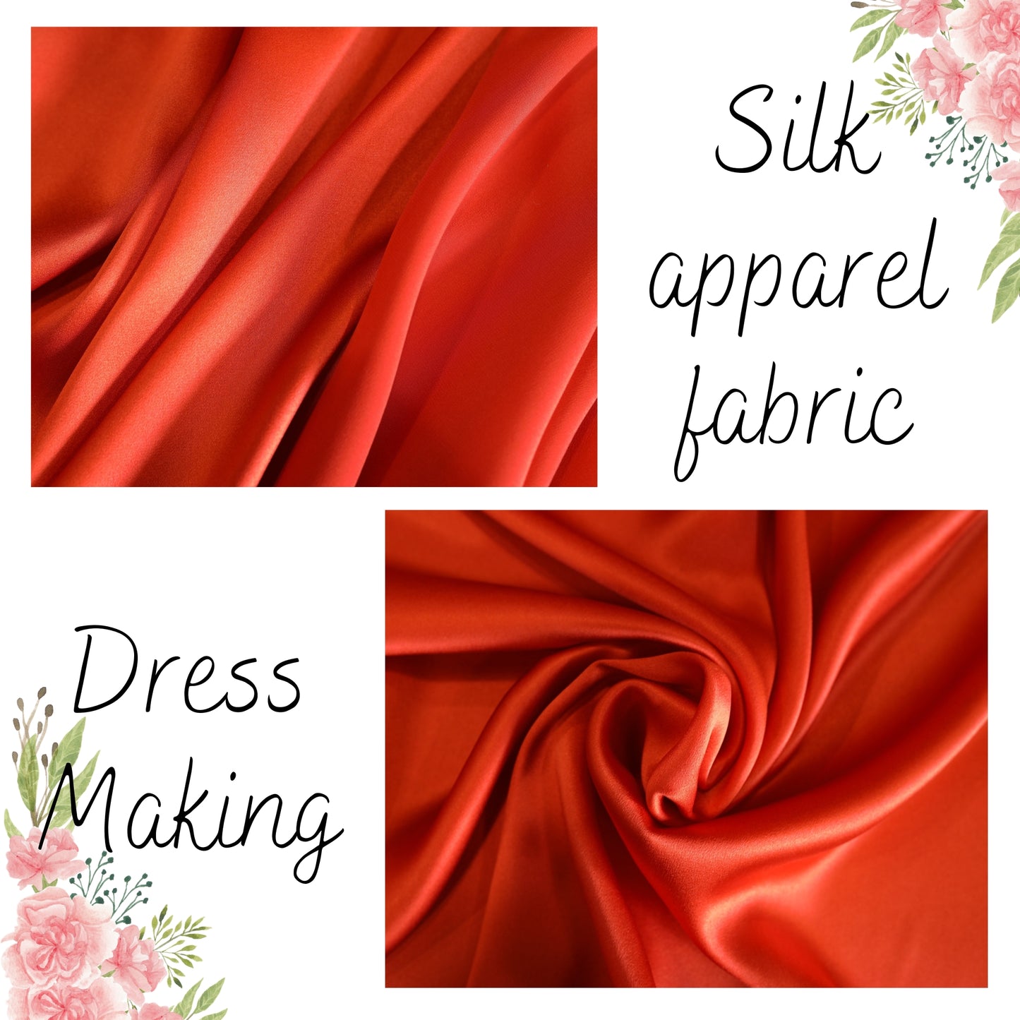 100% PURE MULBERRY SILK fabric by the yard – Satin silk fabric – 19mm - Red, Orange, Gray silk - Gift for women - Silk apparel fabric