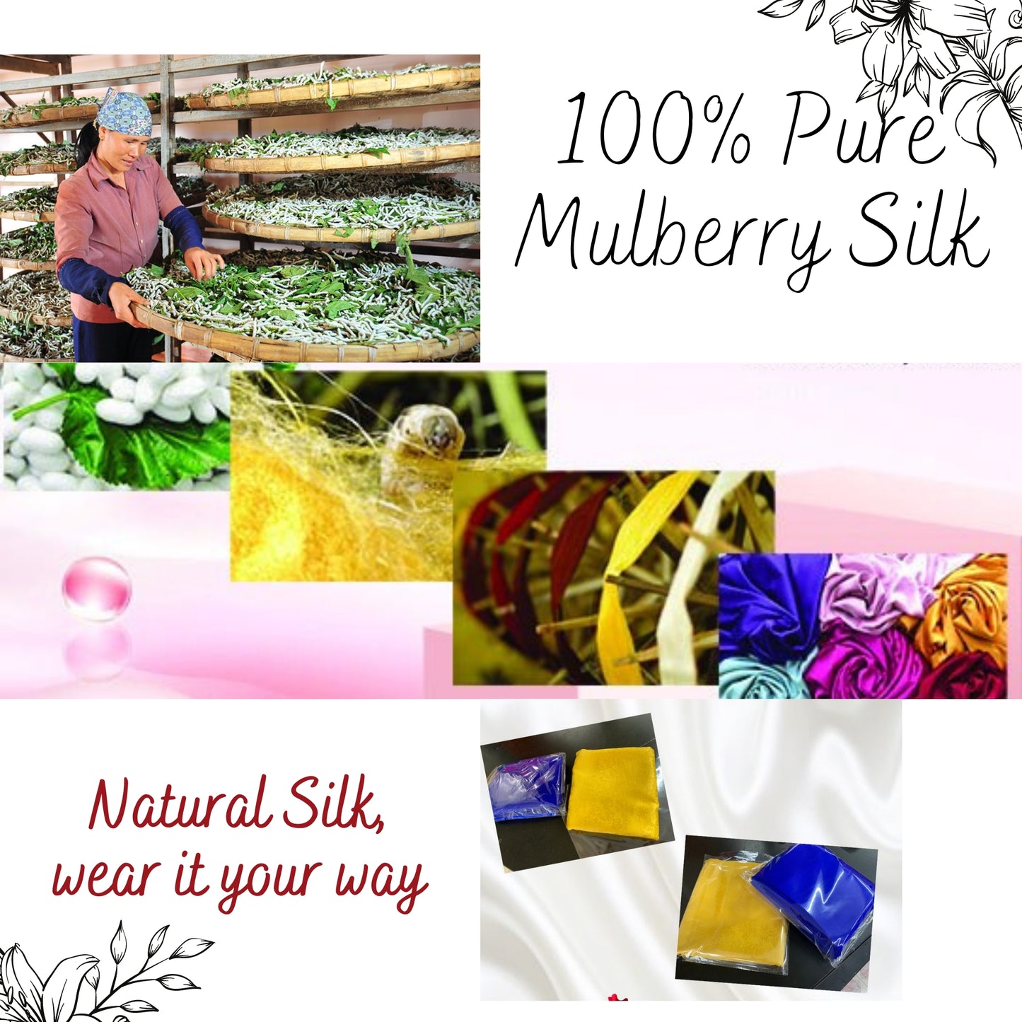 100% PURE MULBERRY SILK fabric by the yard – Floral silk fabric - Jacquard silk fabric – Dress making – Silk for sewing - Silk apparel fabric