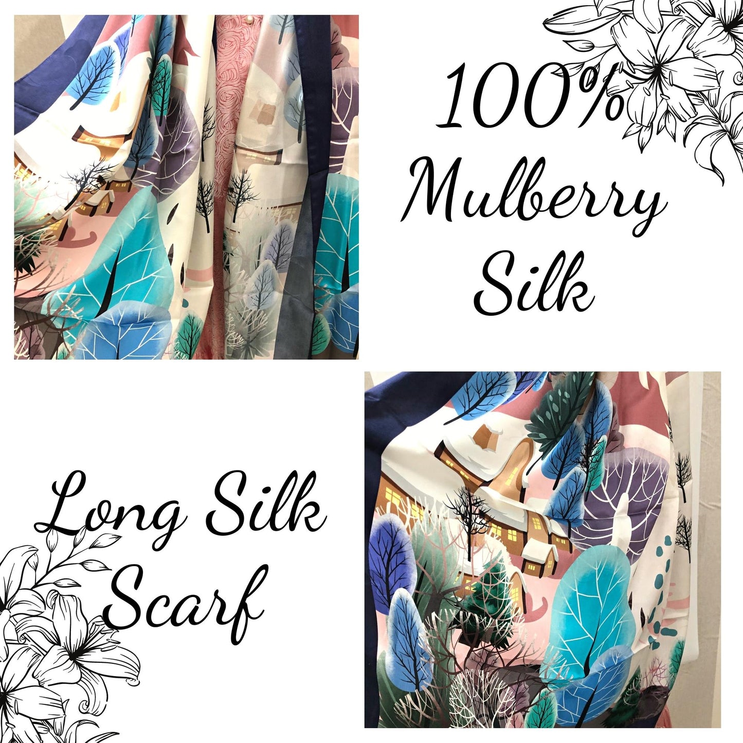 100% MULBERRY SILK SCARF - Long Silk Scarf - Luxury Scarf for Women - Smooth and Lightweight Scarves - Gift for women