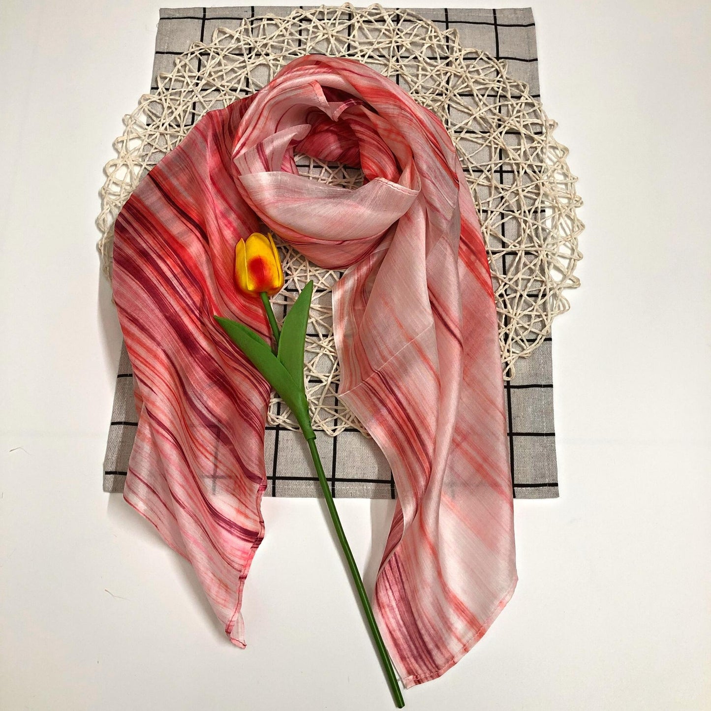 100% MULBERRY SILK SCARF - Pure mulberry silk - Pink Square Scarf - Women's Scarves - Fashion Scarf - Luxury Scarf - Gift for women