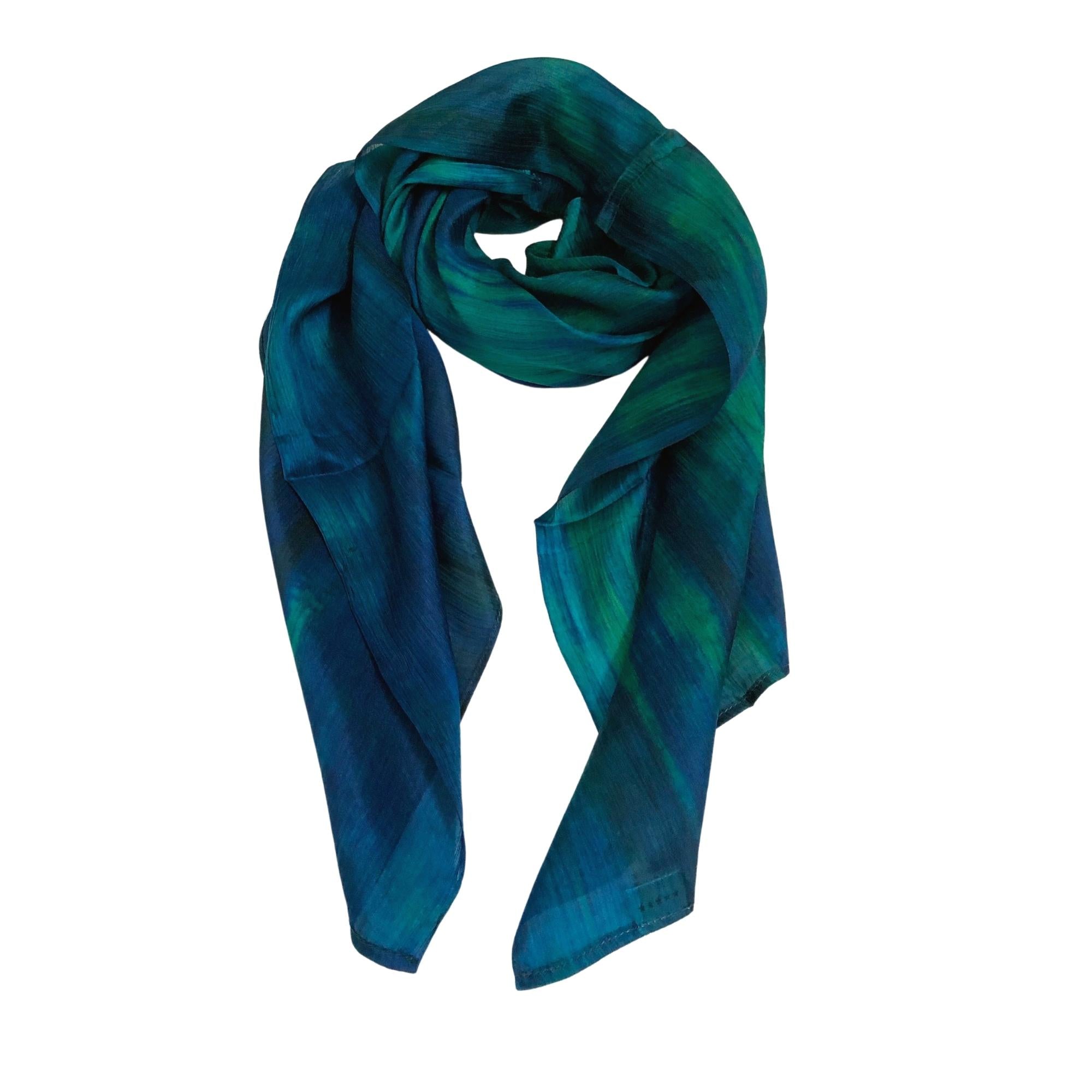 100% Pure Silk Scarf, 2024 Long scarf for women, Light blue and Dark green color