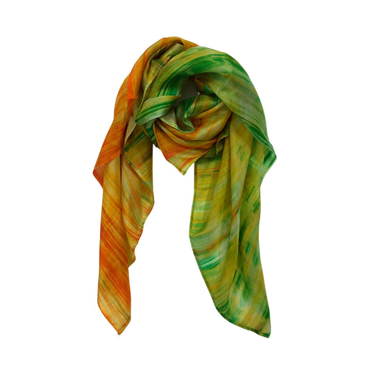 100% MULBERRY SILK SCARF - Pure mulberry silk - Green and Orange Square Scarf - Women's Scarves - Fashion Scarf - Luxury Scarf - Gift for her