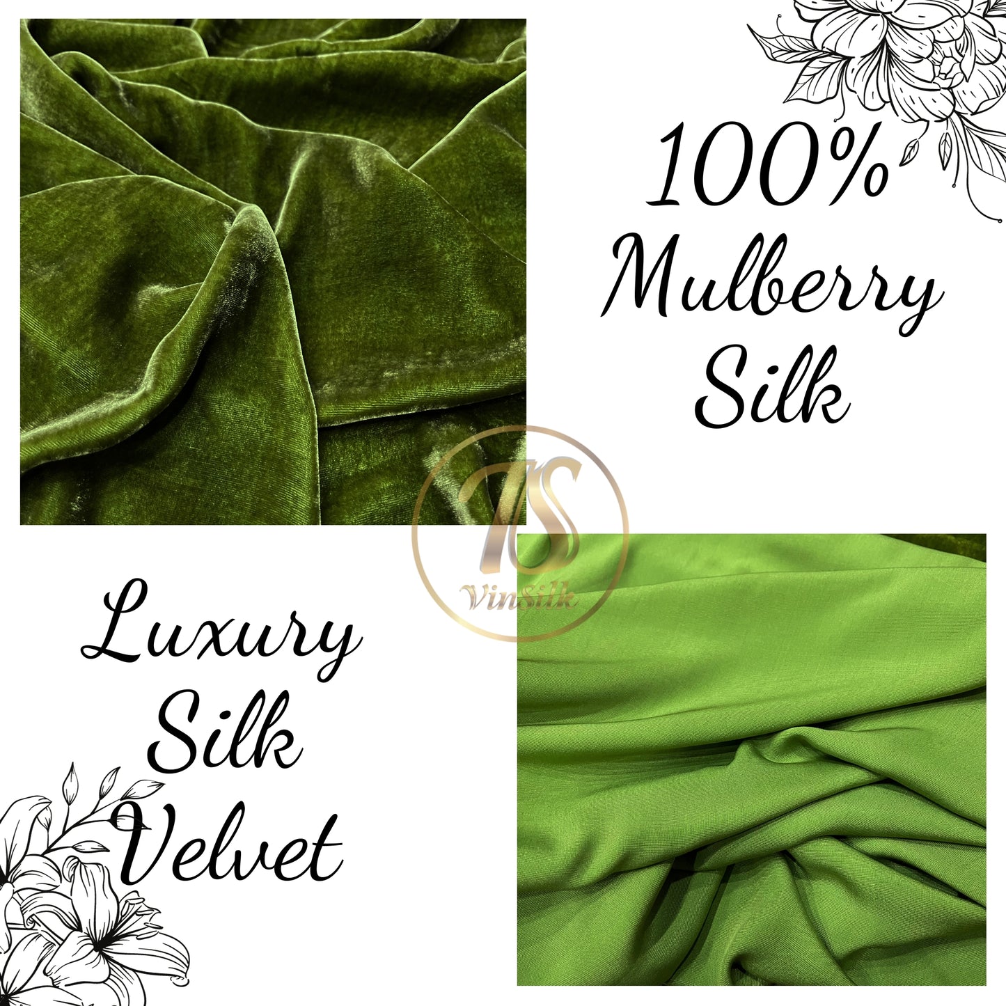 100% MULBERRY SILK VELVET fabric by the yard - Green silk velvet - Luxury Silk Velvet - Silk apparel fabric - Silk for clothes