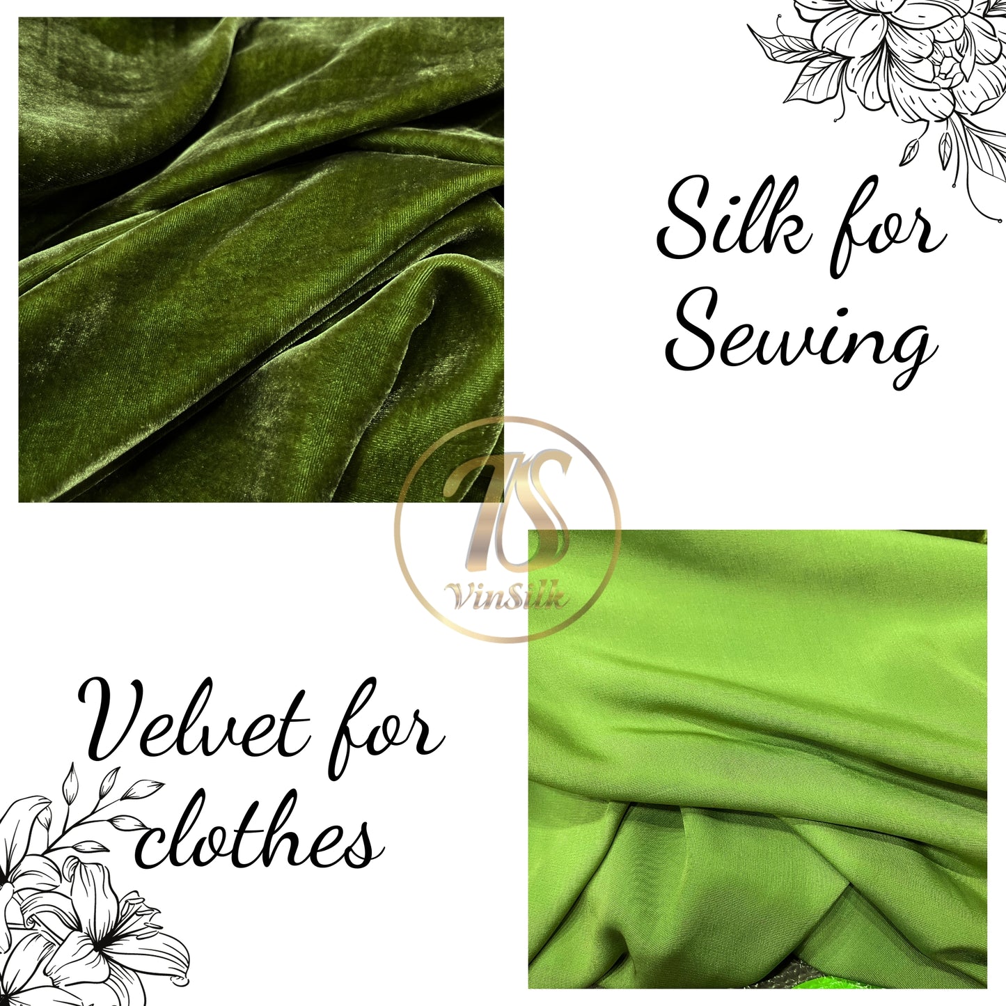 100% MULBERRY SILK VELVET fabric by the yard - Green silk velvet - Luxury Silk Velvet - Silk apparel fabric - Silk for clothes