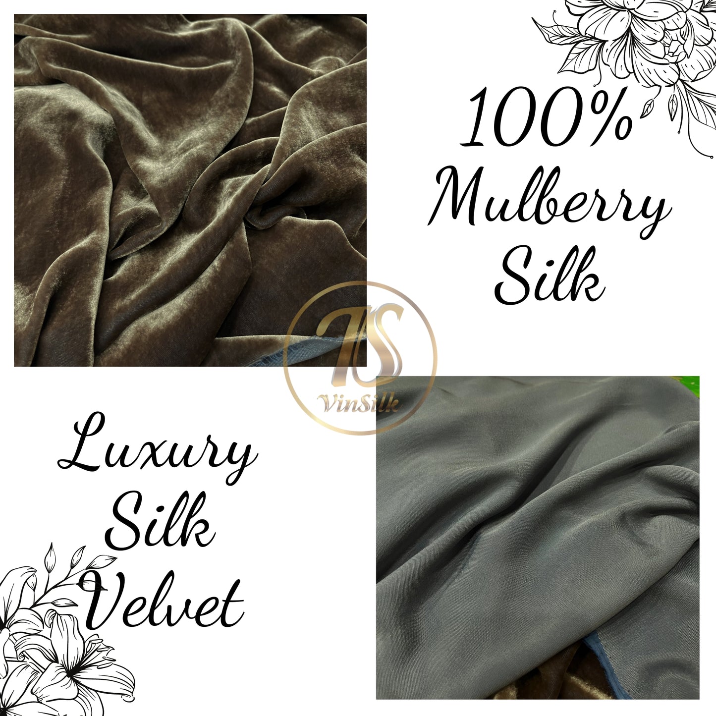 100% Pure Mulberry Silk Velvet Fabric - Luxury Silk Velvet - Silk for Sewing - Brown Silk Velvet