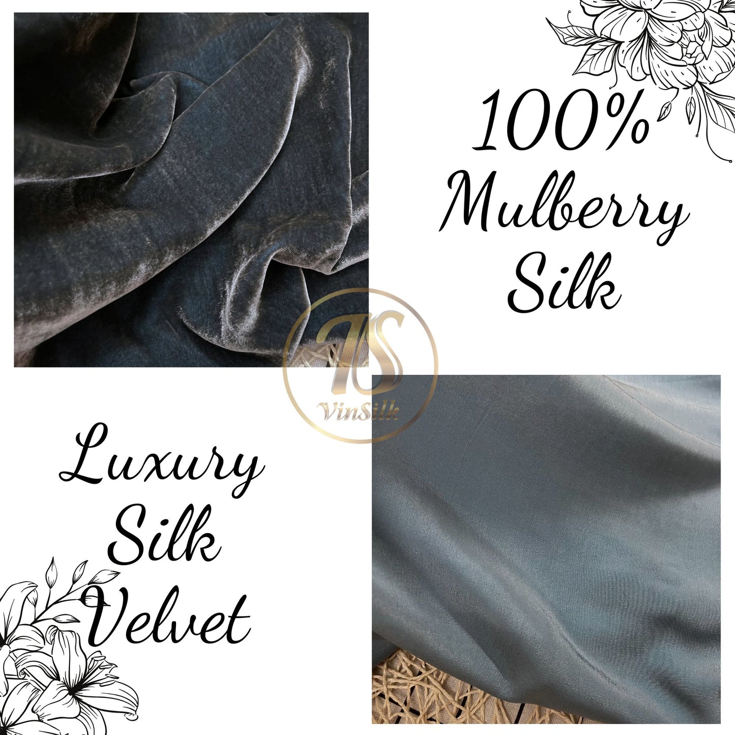 100% MULBERRY SILK VELVET fabric by the yard - Luxury Silk Velvet for Dress, Skirt, High End Garment - Gray velvet - Sewing clothes