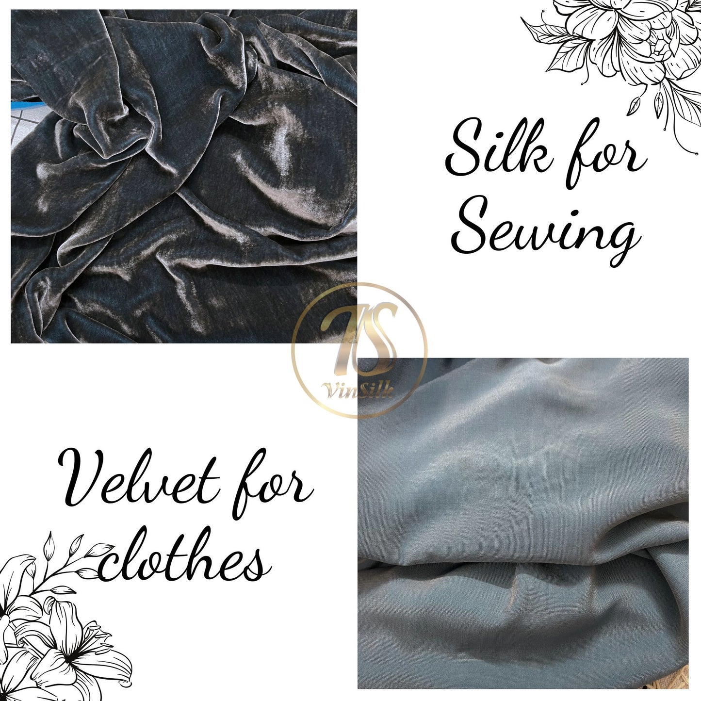 100% MULBERRY SILK VELVET fabric by the yard - Luxury Silk Velvet for Dress, Skirt, High End Garment - Gray velvet - Sewing clothes