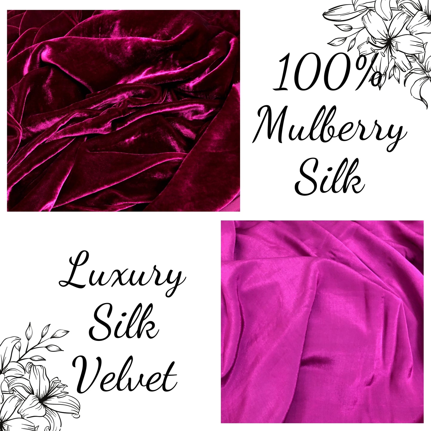 100% Pure Mulberry Silk Velvet Fabric by the yard – Luxury Silk Velvet for Dress, Skirt, High End Garment – Gift for women – Silk for sewing