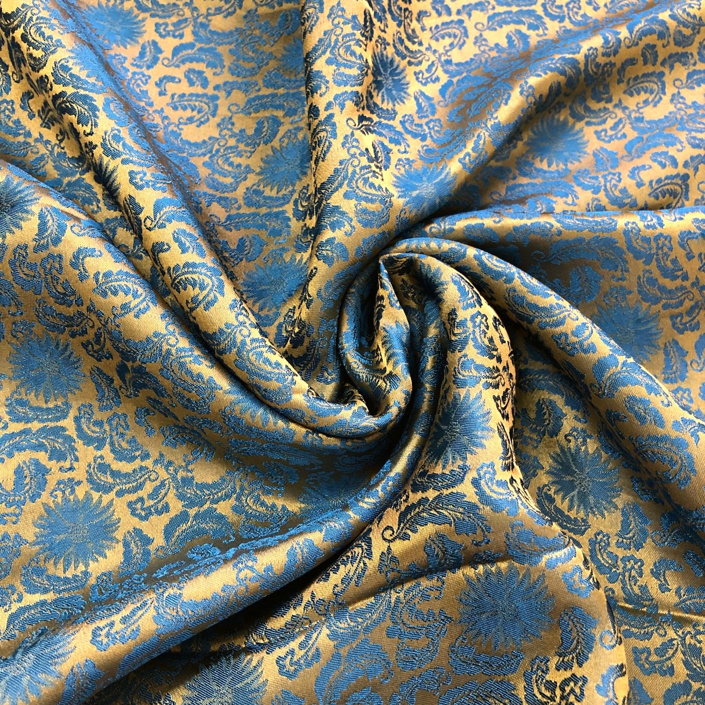 yellow green silk fabric with mulberry chrysanthemum pattern, Pure mulberry silk, Handmade fabric, Organic fiber, Vintage textile