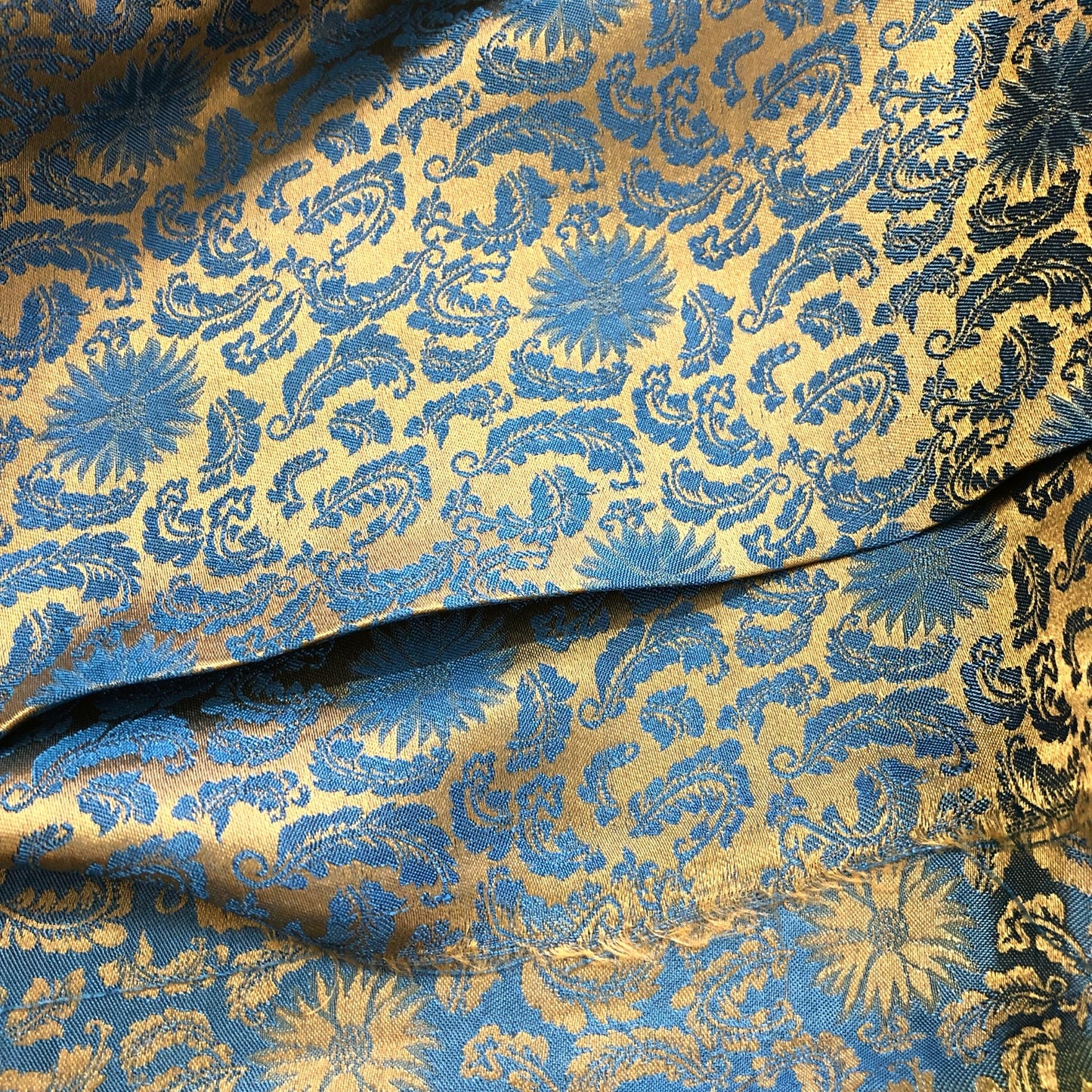 yellow green silk fabric with mulberry chrysanthemum pattern, Pure mulberry silk, Handmade fabric, Organic fiber, Vintage textile