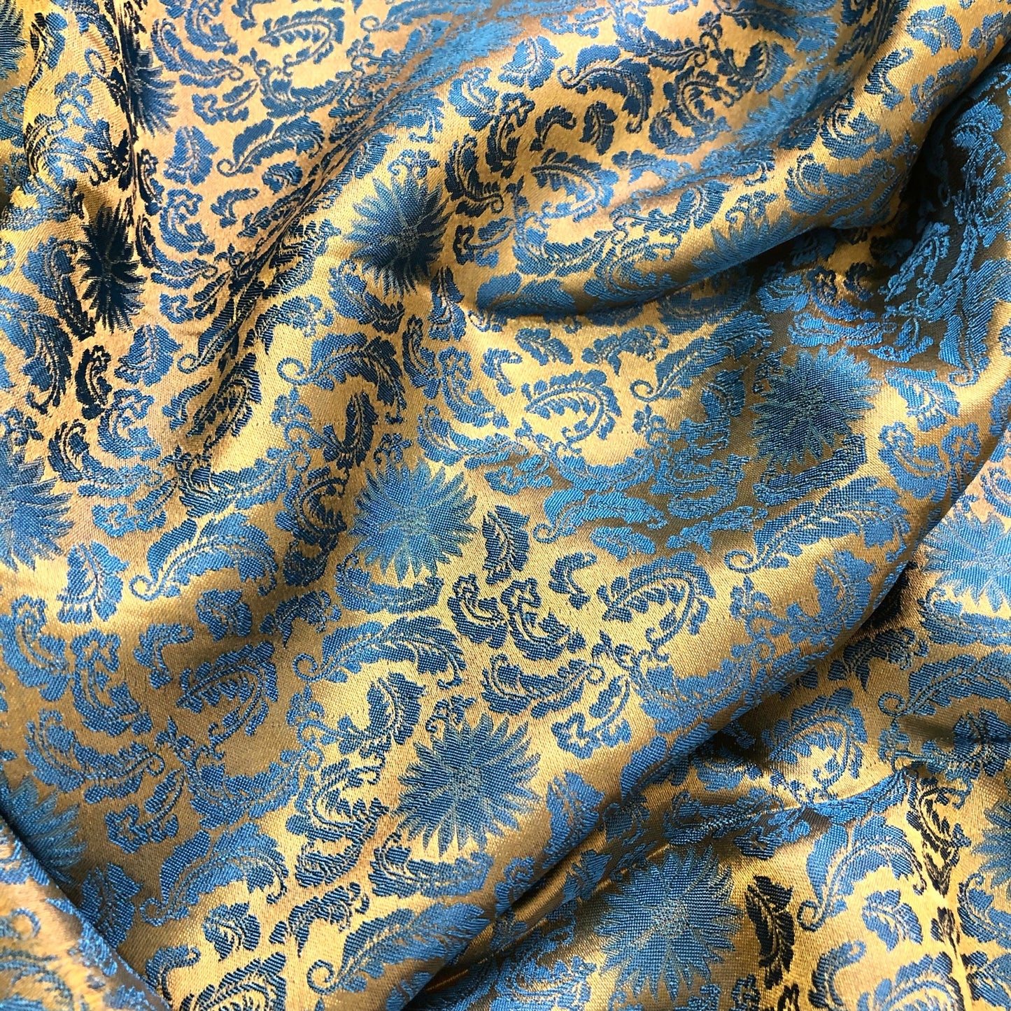 yellow green silk fabric with mulberry chrysanthemum pattern, Pure mulberry silk, Handmade fabric, Organic fiber, Vintage textile