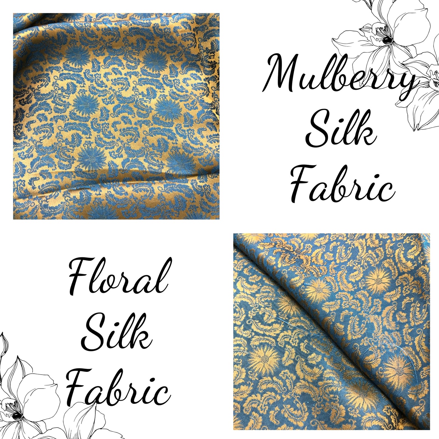 yellow green silk fabric with mulberry chrysanthemum pattern, Pure mulberry silk, Handmade fabric, Organic fiber, Vintage textile