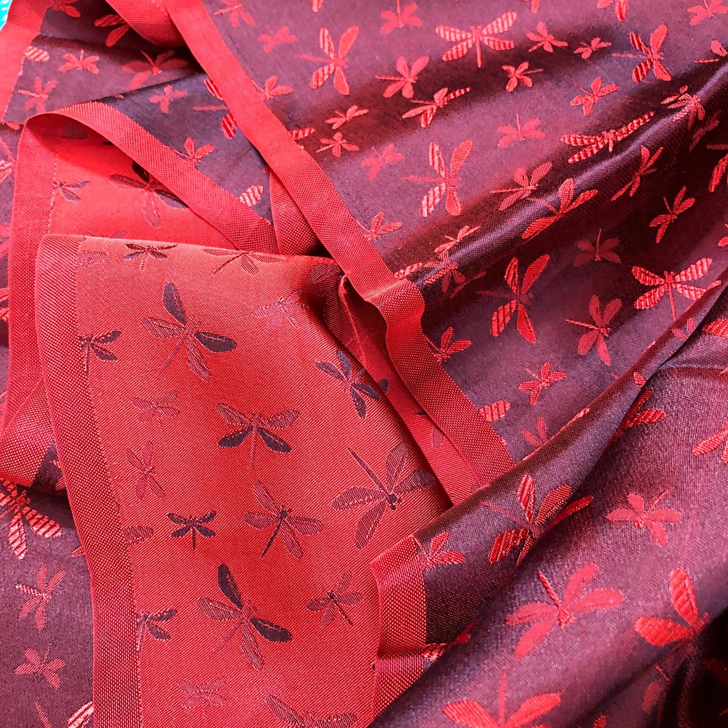 Mulberry Silk Pattern Fabric – Dragonfly Pattern – Silk for Sewing – Red Pattern Silk Fabric
