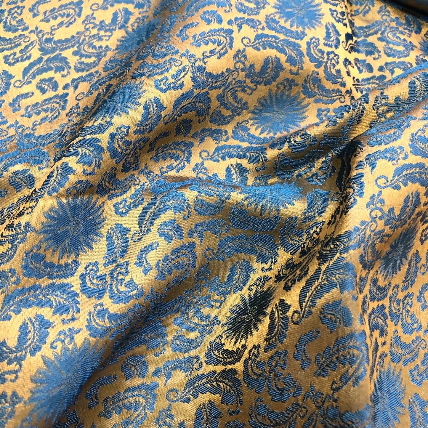 yellow green silk fabric with mulberry chrysanthemum pattern, Pure mulberry silk, Handmade fabric, Organic fiber, Vintage textile
