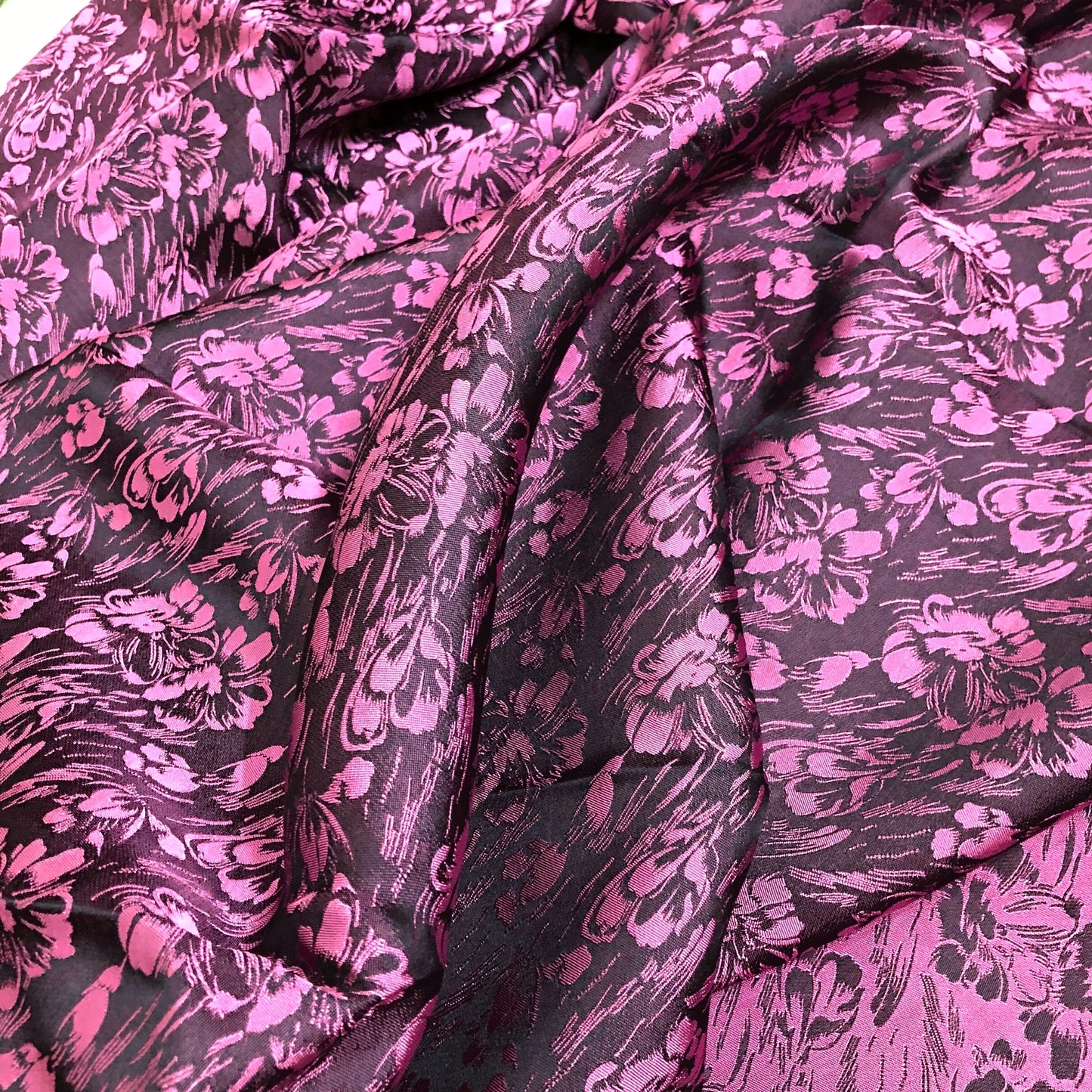 Black silk with pink butterfly pattern, Floral silk fabric, Pure mulberry silk, Handmade fabric, Organic fiber