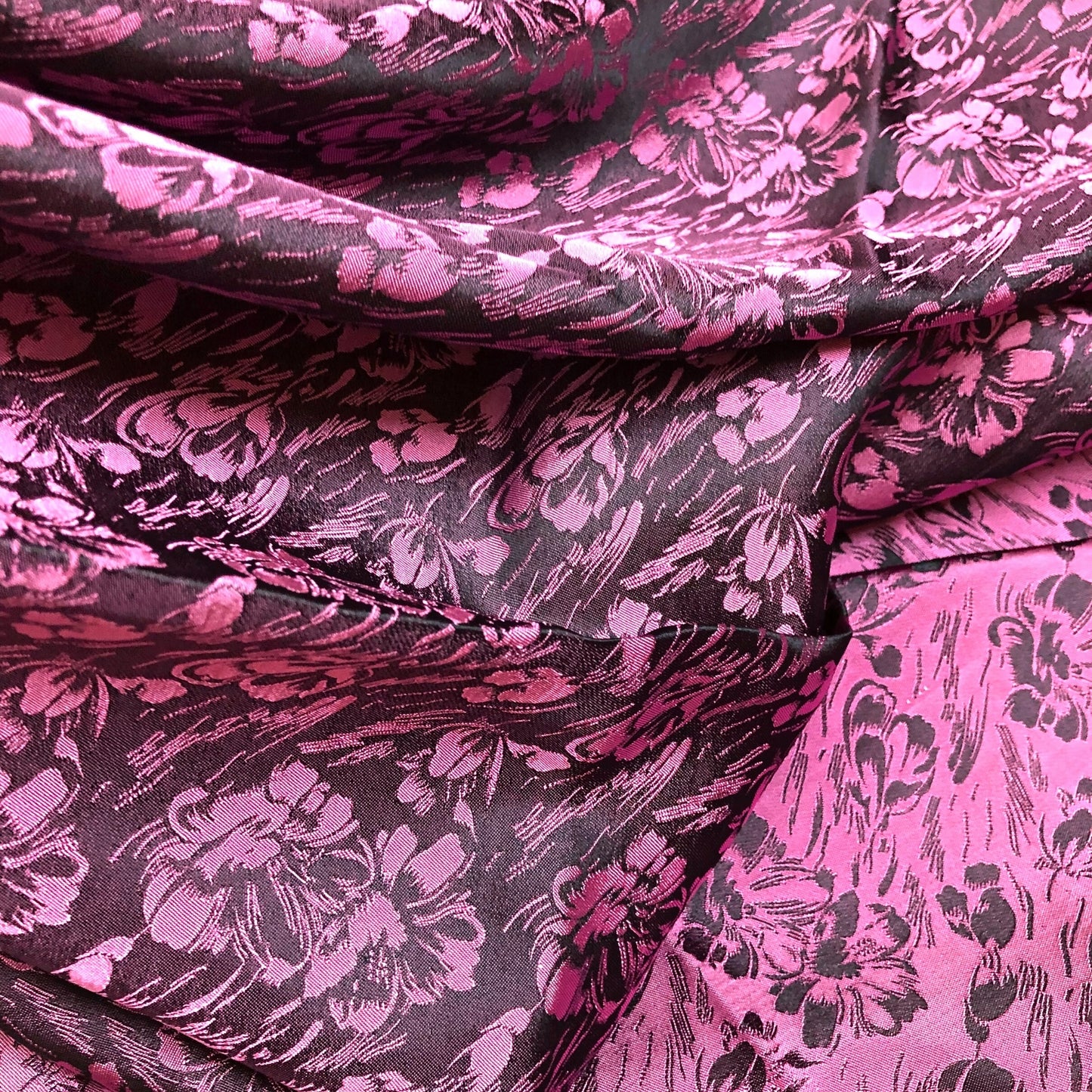 Black silk with pink butterfly pattern, Floral silk fabric, Pure mulberry silk, Handmade fabric, Organic fiber