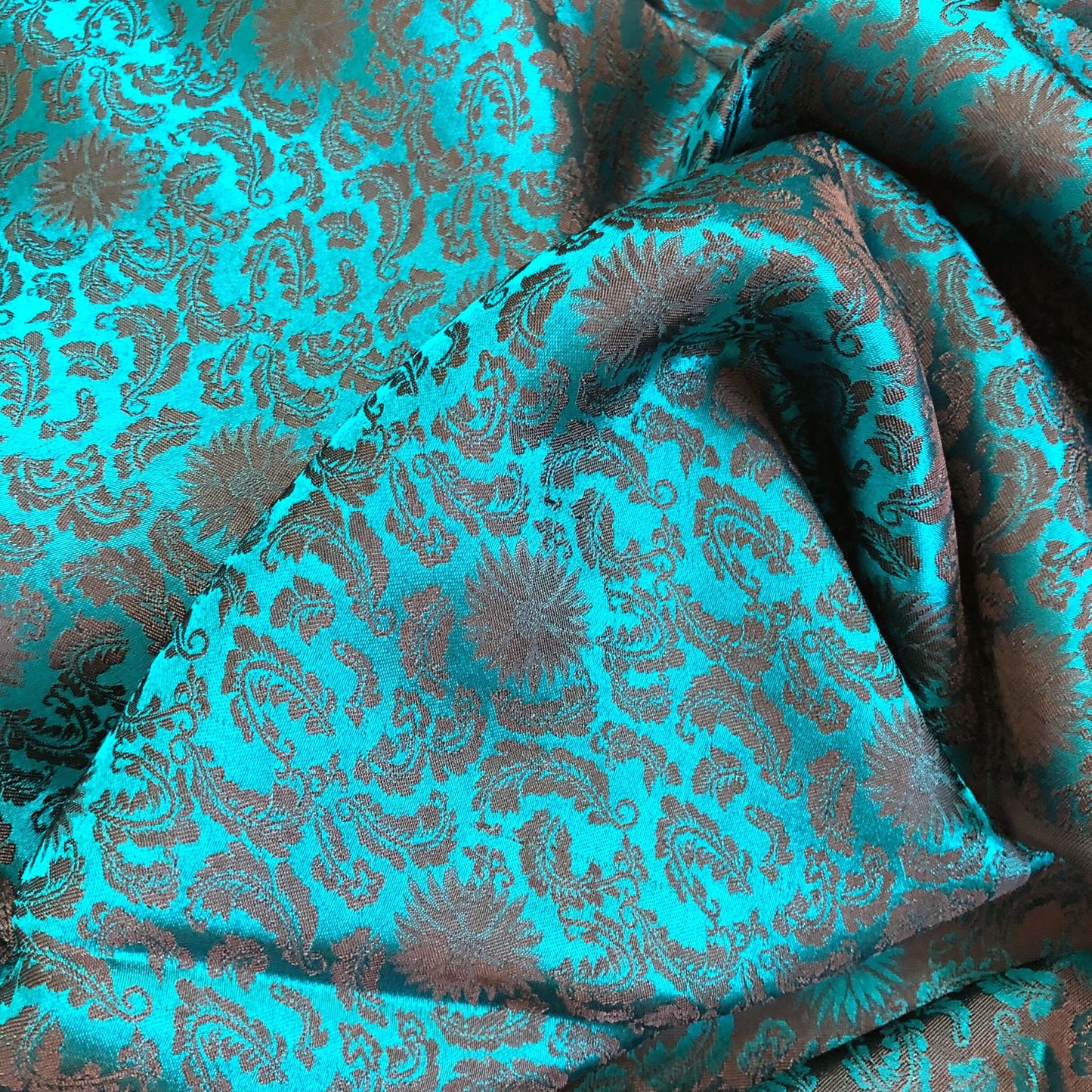 Green silk fabric with mulberry black chrysanthemum pattern, Pure mulberry silk, Handmade fabric, Organic fiber, Vintage textile