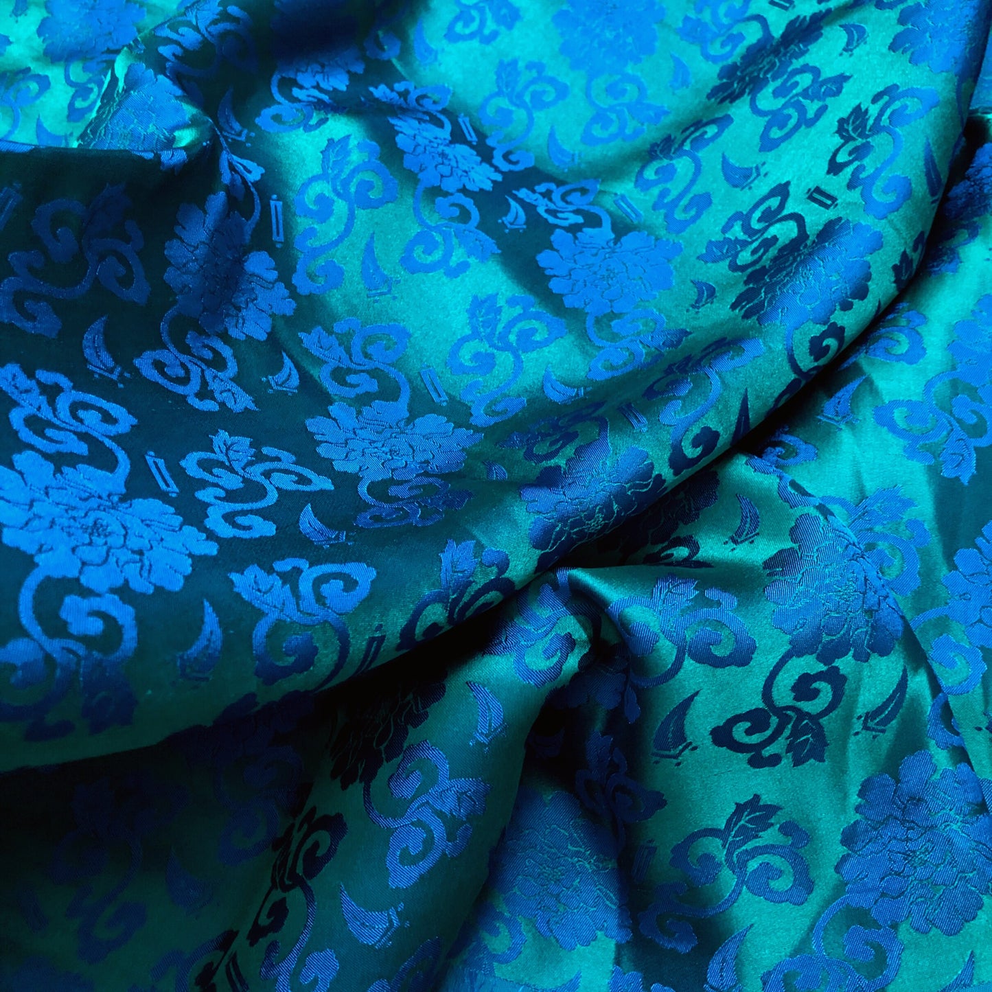 Blue silk with Blue flower pattern, Floral silk fabric, Pure mulberry silk, Handmade fabric, Organic fiber