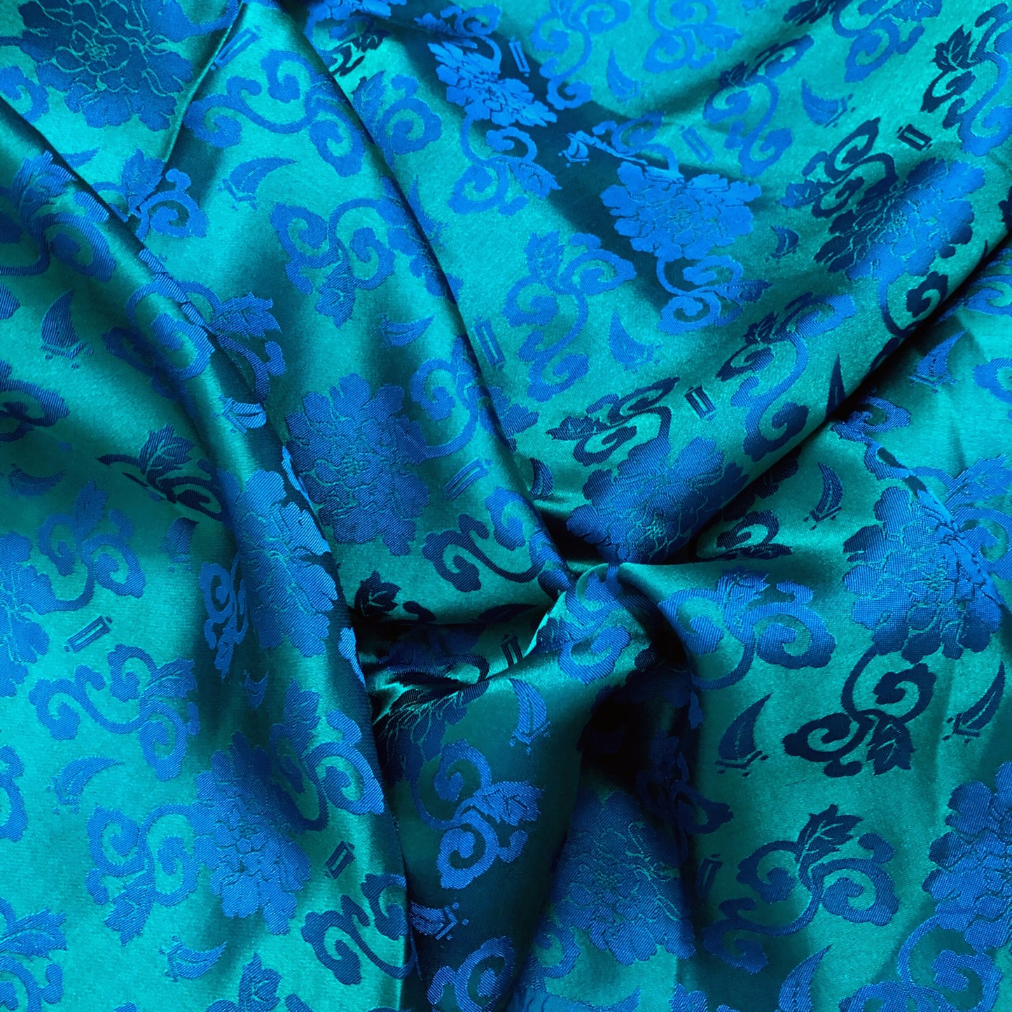 Blue silk with Blue flower pattern, Floral silk fabric, Pure mulberry silk, Handmade fabric, Organic fiber