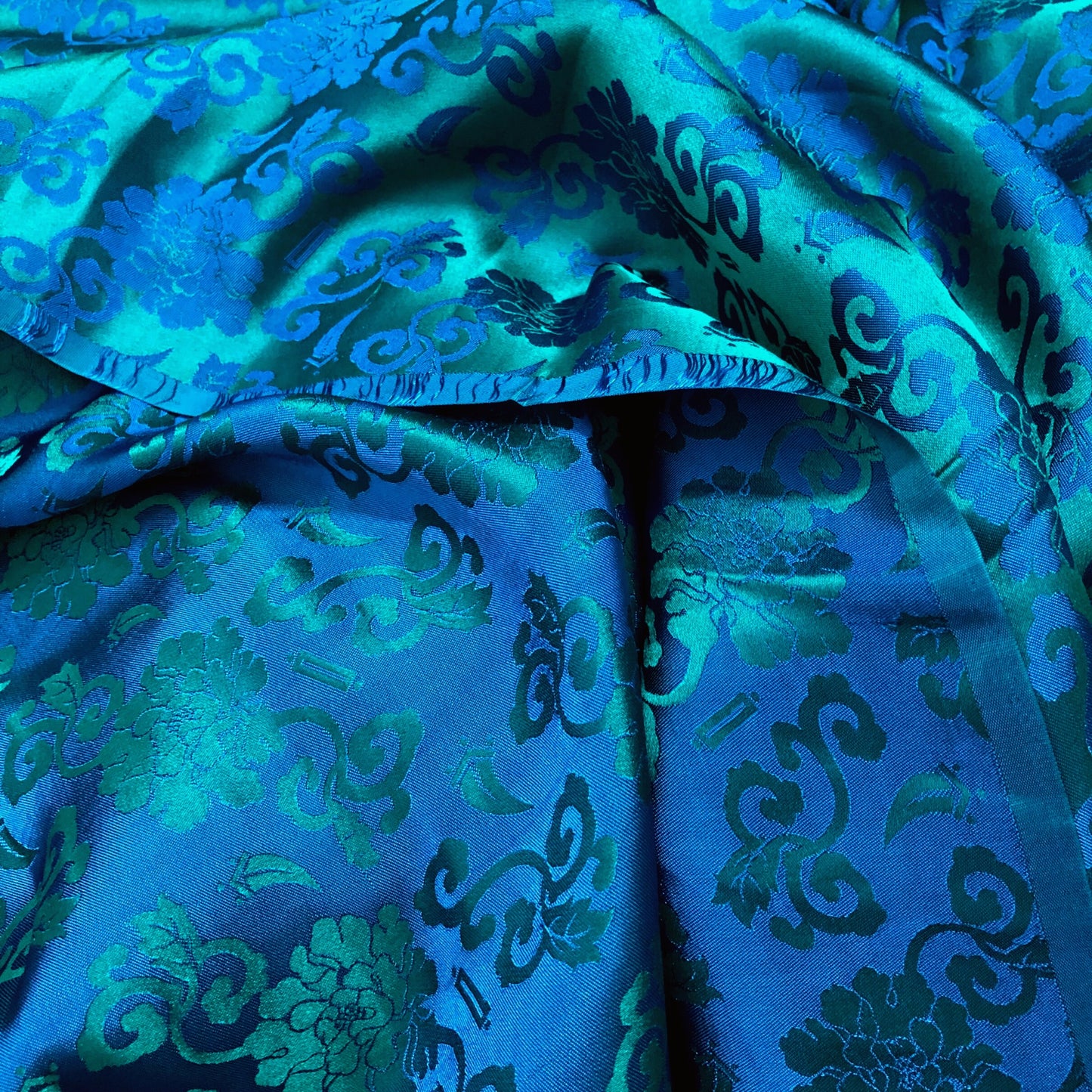 Blue silk with Blue flower pattern, Floral silk fabric, Pure mulberry silk, Handmade fabric, Organic fiber