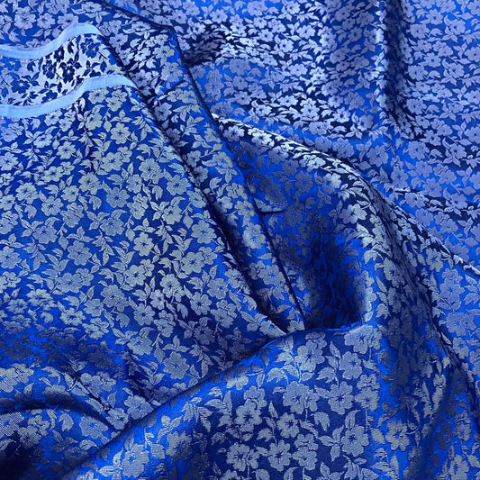 PURE MULBERRY SILK fabric by the yard - Blue floral silk fabric - Handmade fabric – Dress making – Silk for sewing - Gift for women