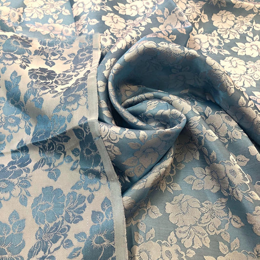 Blue roses silk pattern fabric, Pure mulberry silk, Handmade fabric, Organic fiber, Vintage textile, Dress making, Gift for women, Silk