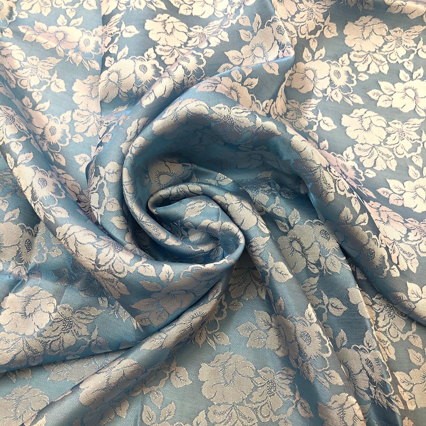 Blue roses silk pattern fabric, Pure mulberry silk, Handmade fabric, Organic fiber, Vintage textile, Dress making, Gift for women, Silk