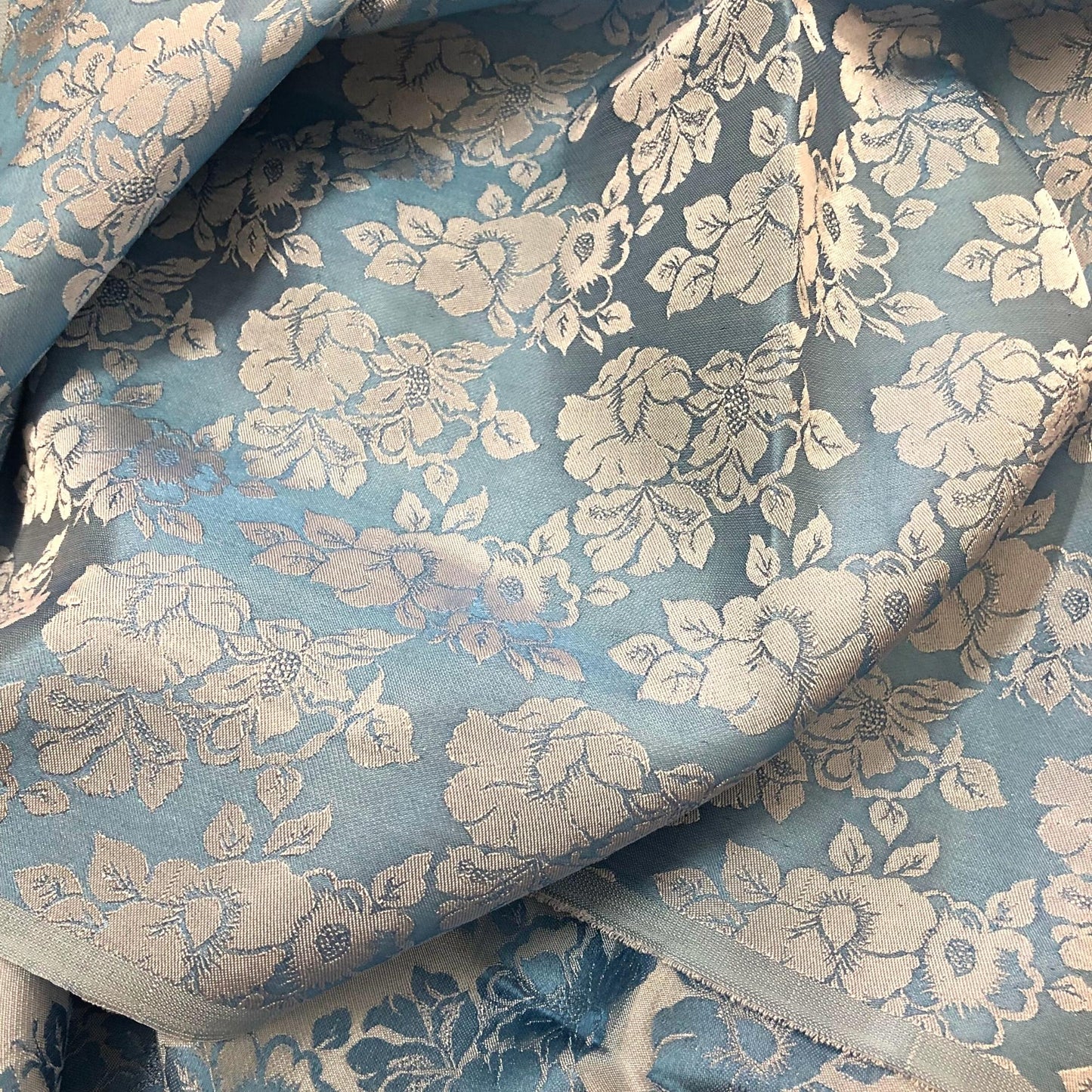 Blue roses silk pattern fabric, Pure mulberry silk, Handmade fabric, Organic fiber, Vintage textile, Dress making, Gift for women, Silk