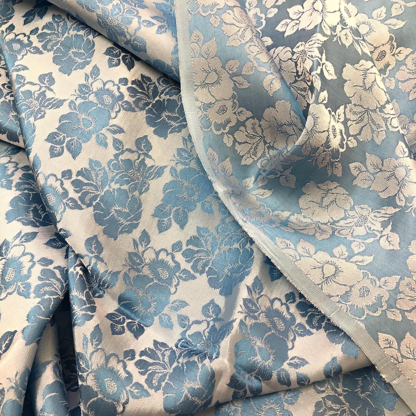 Blue roses silk pattern fabric, Pure mulberry silk, Handmade fabric, Organic fiber, Vintage textile, Dress making, Gift for women, Silk