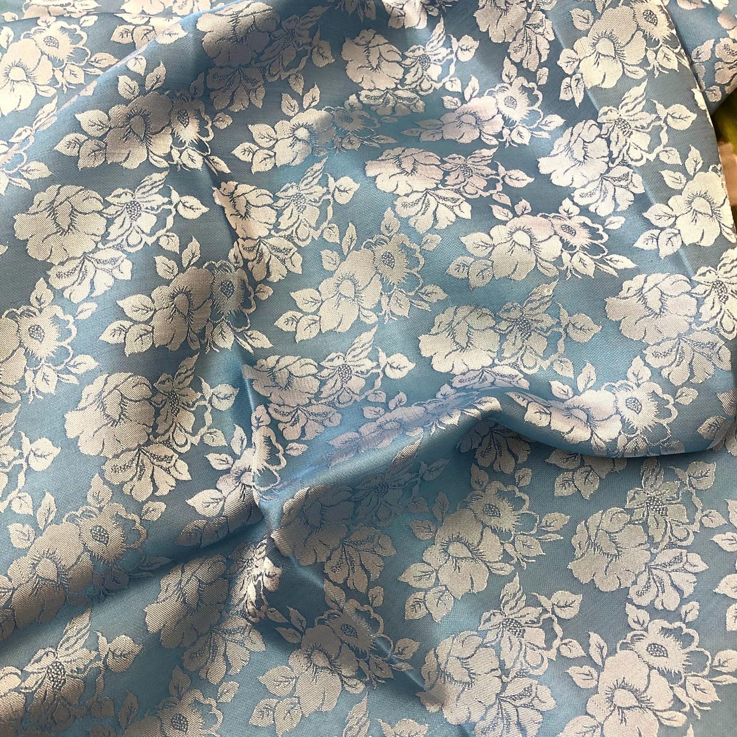 Blue roses silk pattern fabric, Pure mulberry silk, Handmade fabric, Organic fiber, Vintage textile, Dress making, Gift for women, Silk