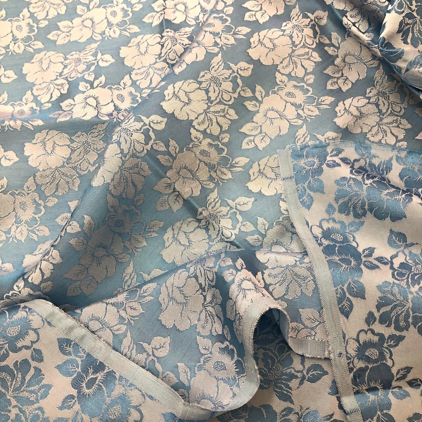 Blue roses silk pattern fabric, Pure mulberry silk, Handmade fabric, Organic fiber, Vintage textile, Dress making, Gift for women, Silk