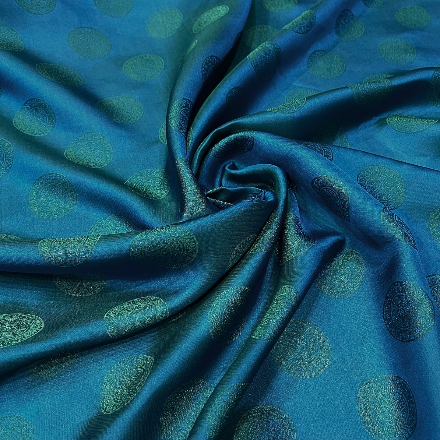 Dark blue silk fabric with mulberry Emerald pattern, Pure mulberry silk, Handmade fabric, Organic fiber, Vintage textile