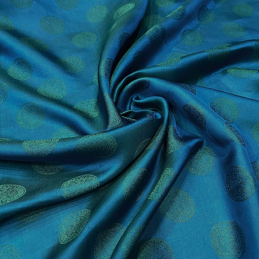 Dark blue silk fabric with mulberry Emerald pattern, Pure mulberry silk, Handmade fabric, Organic fiber, Vintage textile