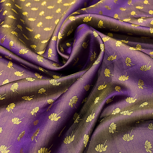 Purple Yellow fabric with mulberry dandelion pattern, Pure mulberry silk, Handmade fabric, Organic fiber