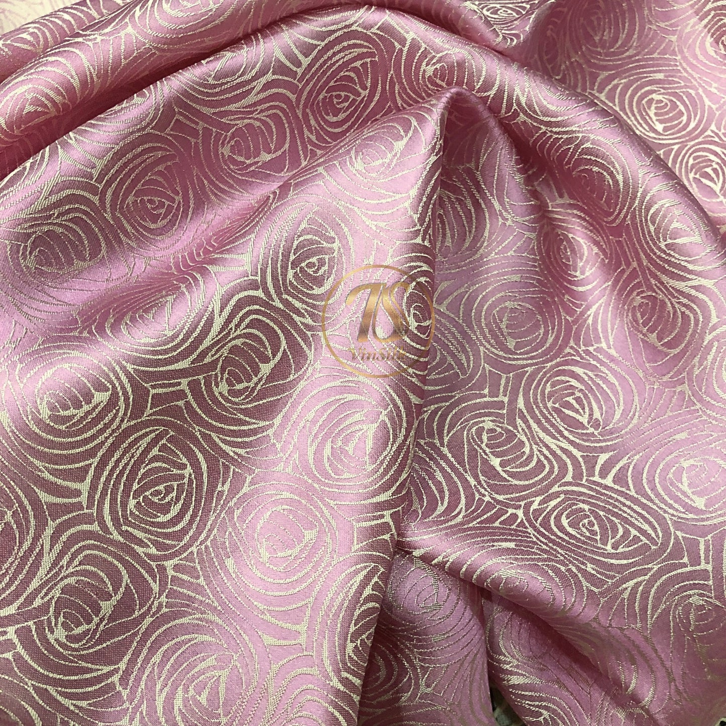 Light pink silk fabric with mulberry cabbage pattern, Pure mulberry silk, Handmade fabric, Organic fiber