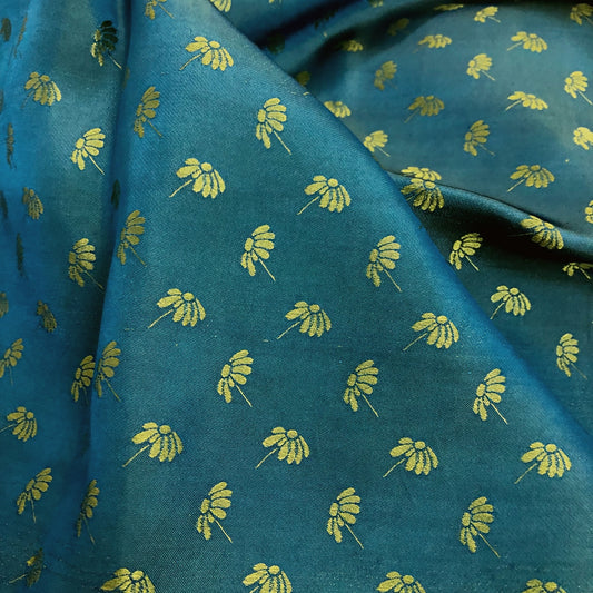 Blue Yellow fabric with mulberry dandelion pattern, Pure mulberry silk, Handmade fabric, Organic fiber